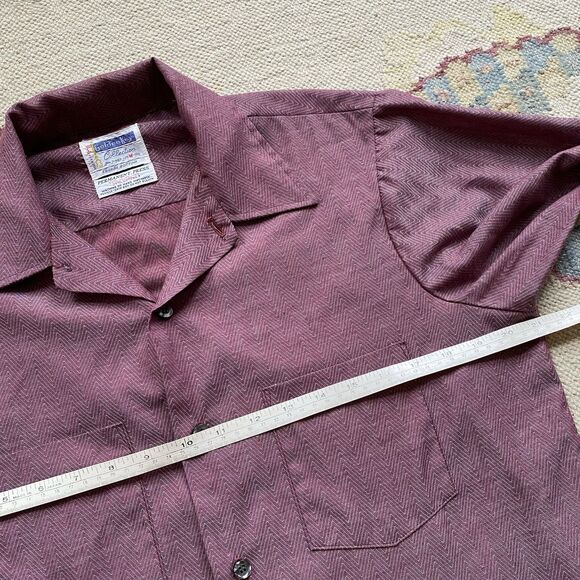 Vintage 60s Red Chevron Shirt Golden Key Medium Square Bottom Zig Zag - Picture 6 of 8